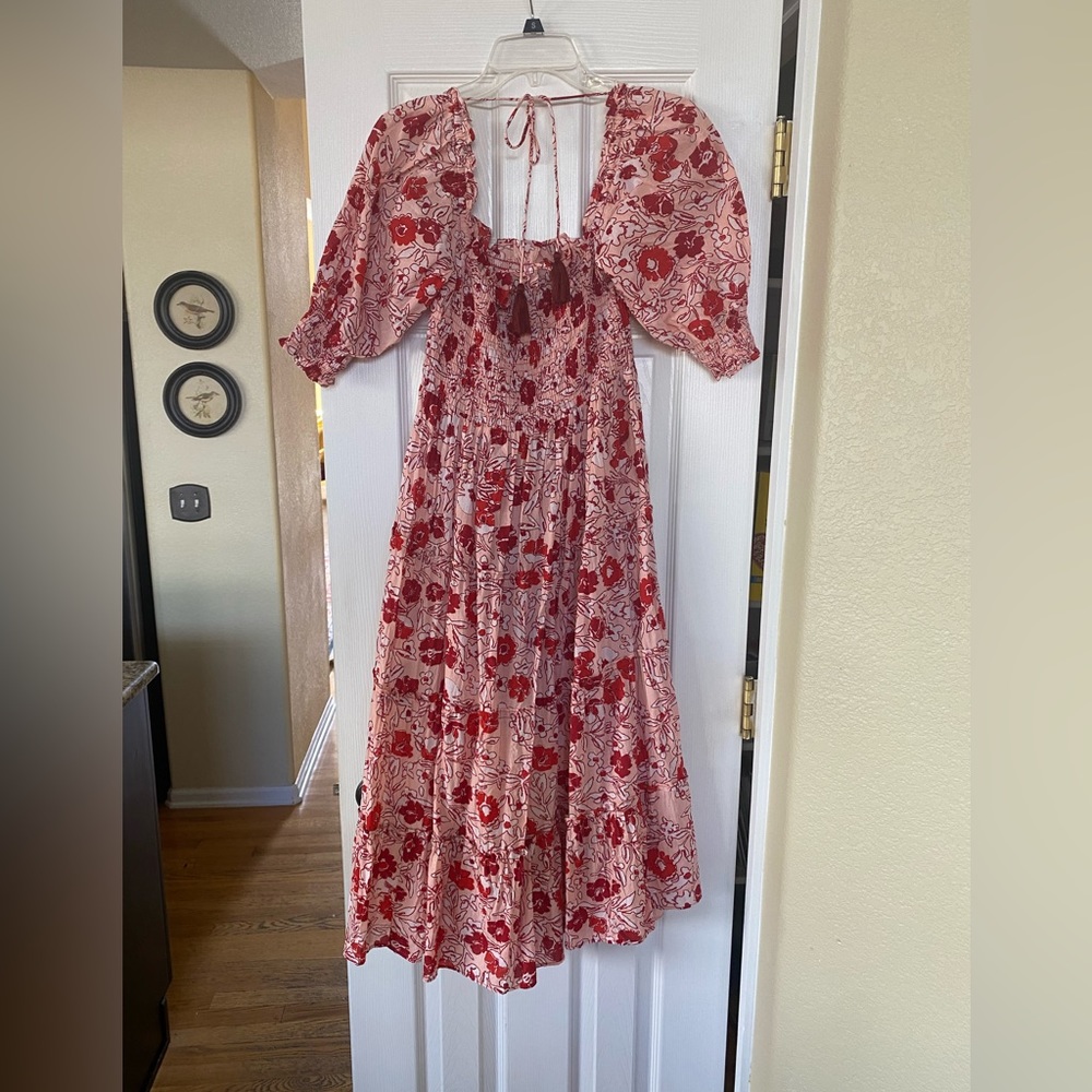 Smocked pink and red Ro’s Garden dress.  Size small.